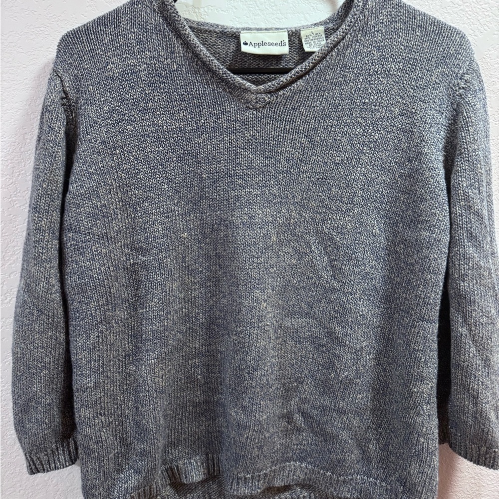 Appleseeds Gray V-Neck Marled Knit Sweater